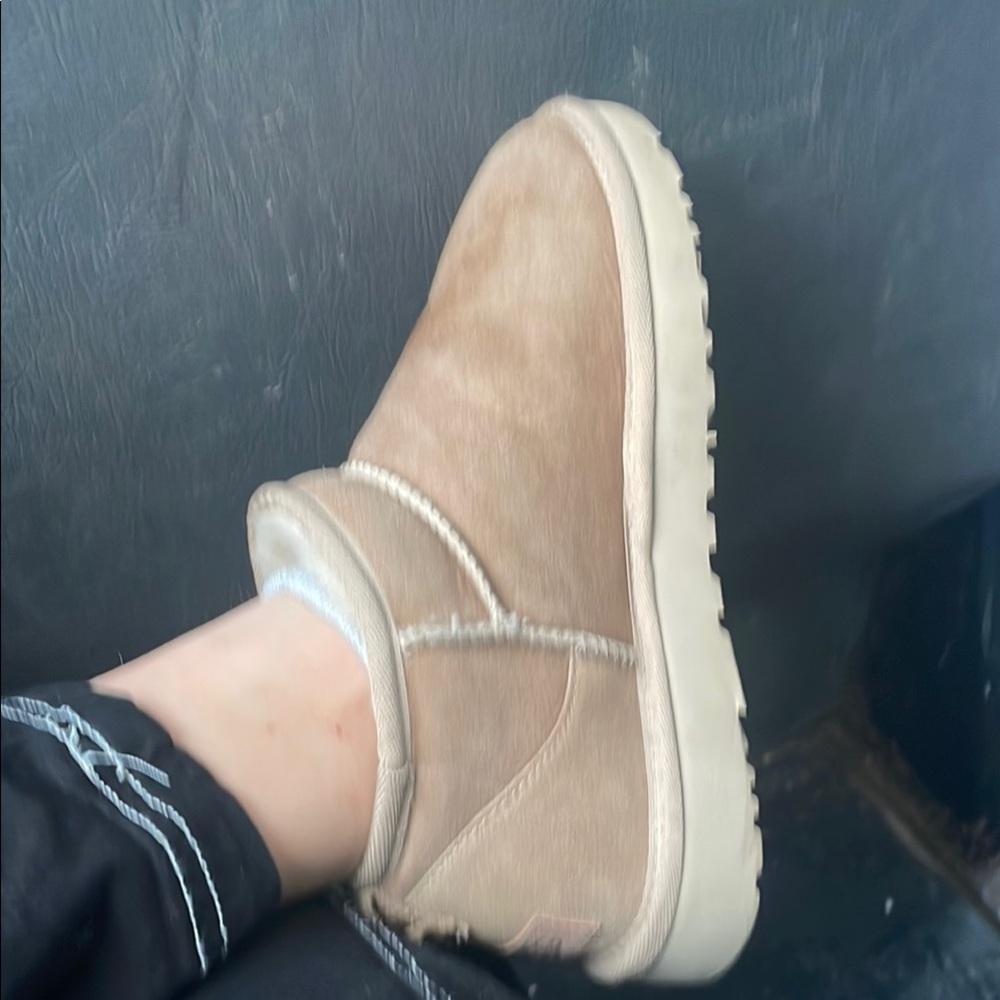UGG Tan Slippers with Soft Suede Upper and Thick White Sole